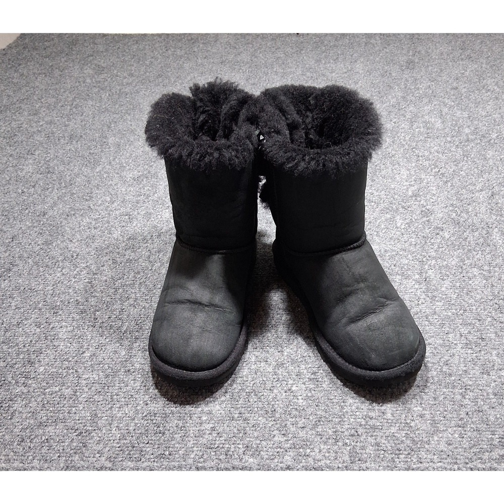 UGG Australia Girls Bailey Bow Black Suede Winter Boots Round Toe Toddler Size 3